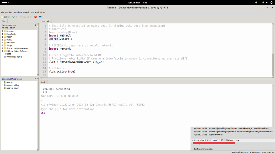 Thonny: collegamento a WebREPL